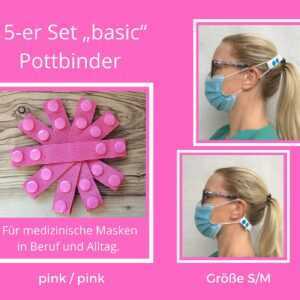 5-Er Set Basic Pottbinder, Pinke Maskenhalter Für Kolleginnen, Maskenband Freundinnen, Nackenband Pink Ffp1/Ffp2, Geschenkidee