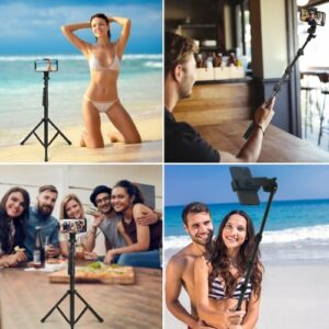 Andoer 157 cm Smartphone Selfie Stick Stativ Ausziehbarer tragbarer Desktop-Stativ Fotohalterung mit Telefonclip Drahtloser Fernauslöser für Vlog Selfie Live-Streaming-Videoaufzeichnung
