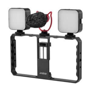 Andoer Smartphone Video Rig Griff mit Rig Dual LED Lichtmikrofon