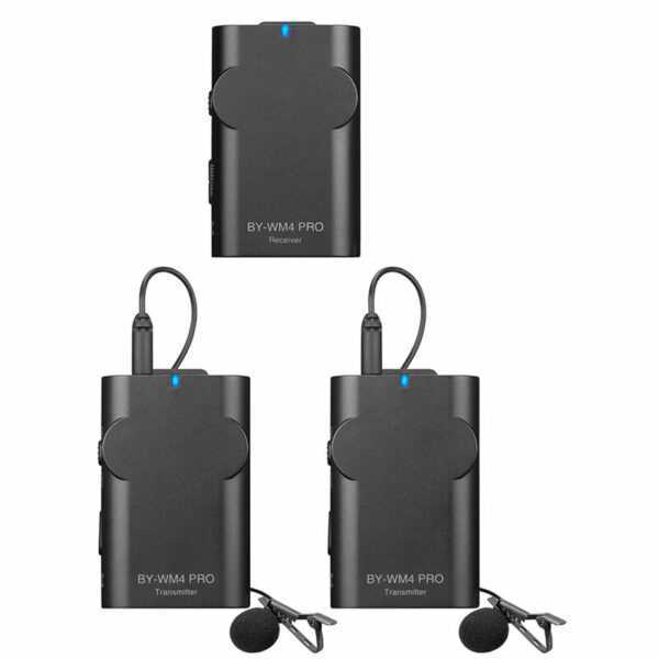 BY-WM4 Pro K2 Tragbares 2,4-G-Funkmikrofonsystem (Doppelsender + ein Empfanger) mit Hartschalenetui fur DSLR-Kamera-Camcorder-Smartphone PC