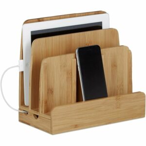 Bambus Dockingstation Smartphone Handy Schreibtisch Organizer 3 Ebenen Holz, natur