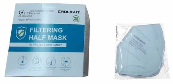 CRDLIGHT Atemschutzmasken mit Nasenbügel FFP2, 25 Stück, einzeln verpackt