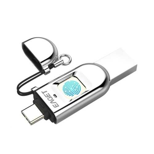 EAGET FU68 USB-Flash-Laufwerk Typ C USB3.0 Dual-Port-Metall-Fingerabdruckverschlüsselung U-Diskette für Smartphone-PC-Laptop