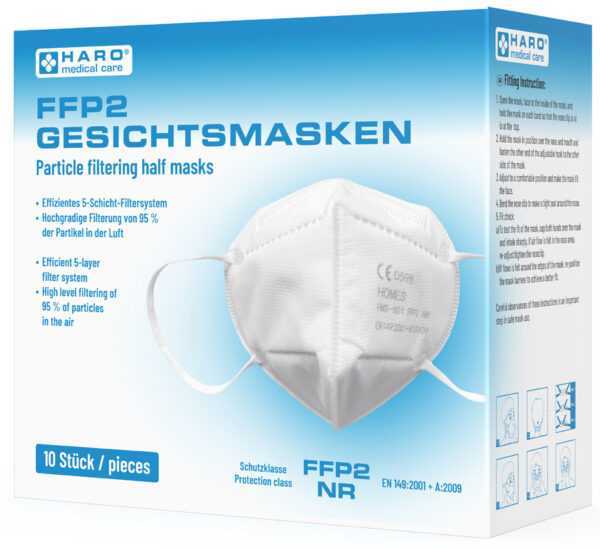 HARO Atemschutzmaske ohne Ventil, Schutzstufe: FFP2, 10er