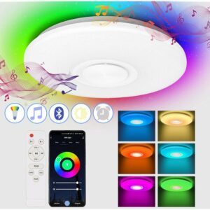 Hengda - 36W LED Deckenleuchten mit Bluetooth-Lautsprecher Smartphone APP, dimmbare Musik RGB Farbtemperatur einstellbar, Deckenlampe Sternenlicht