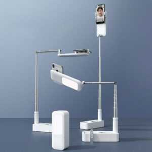 JUNDNE Handyhalter LED Lampe Selfie Fill Light Stand mit Bluetooth Fernbedienung für Smartphone Handy Live Übertragung