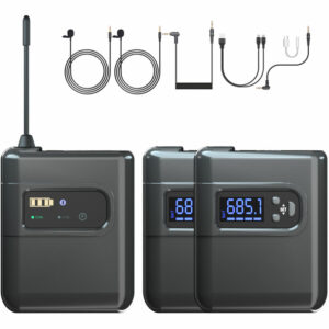 Kabelloses Lavalier-Mikrofonsystem mit 2 Sendern und 1 Empfanger Omnidirektionales Ansteckmikrofon Kompatibel mit DSLR-Kamera Laptop PC Smartphone