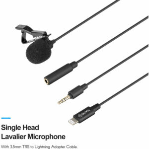 Lavalier-Ansteckmikrofon mit Nierencharakteristik Abnehmbarer Einzelkopf mit 3,5-mm-TRS-auf-Lightning-Kabel Kompatibel mit iOS-Smartphones - Modell: