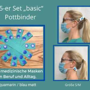Maskenhalterset in Aquamarin, 5-Er Pack Basic Pottbinder, Ohrenentlastung, Flexibler Maskenadapter, Ohrenschoner, Ffp2 Ohrfrei Tragen