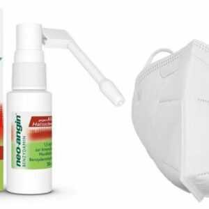 Neo Angin Benzydamin akute Halsschmerzen Spray 30 ml + gratis Atemschutzmaske JFM02 FFP2 1 Stück