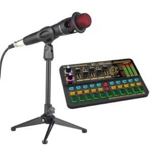 SK500 Tragbare Live-Soundkarte Voice Changer-Gerät Audio-Mixer-Kit mit Mikrofon Mikrofonständer Kopfhörer für Smartphone-Computer Live-Streaming Online-Chat-Spiel Karaoke