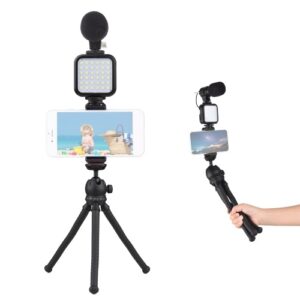 Smartphone-Vlog-Kit 1 Videoleuchte + 1 Octopus-Stativ + 1 Mikrofon + 1 Telefonhalter + 1 Fernbedienung für Vlog-Aufnahmen Mikrofilm-Erstellung von Live-Streams