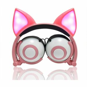 Sound Isolating Wired Over-Ear Stereo-Kopfhörer mit LED-Ohren für Kinder Mädchen Jungen Kompatibel für iPad Smartphones Tablet PC Computer MP3 - Pink