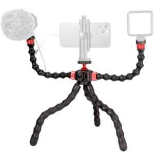 Ulanzi MT-52 Flexibles Octopus-Stativ mit zwei Verlängerungsarmen Halterung 1/4 Zoll Schraube Kaltschuhhalterung 360 ° drehbarer Kugelkopf 1 kg Tragkraft für Smartphone-Kamera Vlog Selfie Live-Streaming