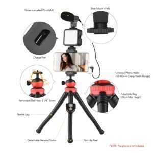 Jumpflash KIT-04LM Vlogging-Kit Smartphone-Video-Rig-Kit Enthält 1 wiederaufladbares LED-Licht 1 Stativ 1 Mikrofon 1 Telefonhalter 1 Fernbedienung für die Fotoaufnahme
