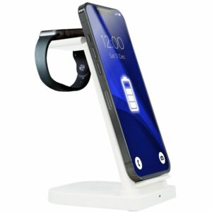 3in1 LED Induktionsladegerät Qi Wireless Charger 15W Handy-Ladegerät kompatibel mit Smartphone,TWS-HeadsetSmartwatch Weiß