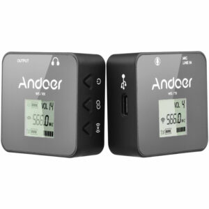 Andoer W5 UHF-Funkmikrofonsystem (Sender & Empfänger) 57 Kanäle 30-80M Effektive Reichweite Eingebauter Akku für Smartphone/DSLR-Kamera/Camcorder