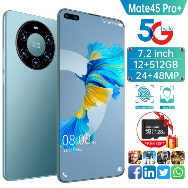 Globale Version 7,2 Zoll Bildschirm 5G Smartphone mit 12GB + 512GB Große Speicher für Huawei Mate 45