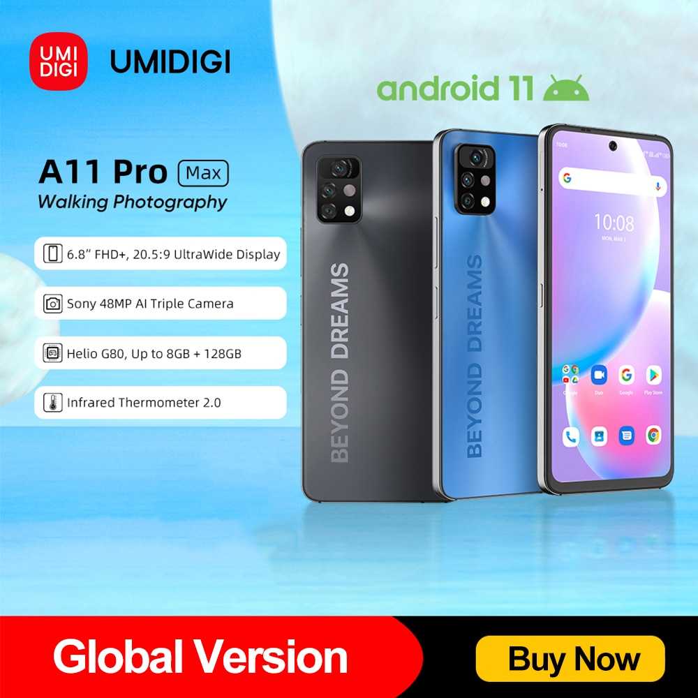 [Auf Lager] UMIDIGI A11 Pro Max Globale Version Android Smartphone 6.8 “FHD + Display 128GB Helio