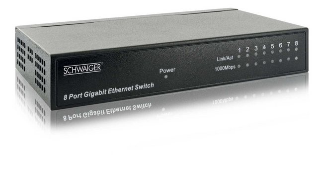 Schwaiger NWSW8 011 Netzwerk-Switch (geschäftlich und privat verwendbar, 8 Buchsen)