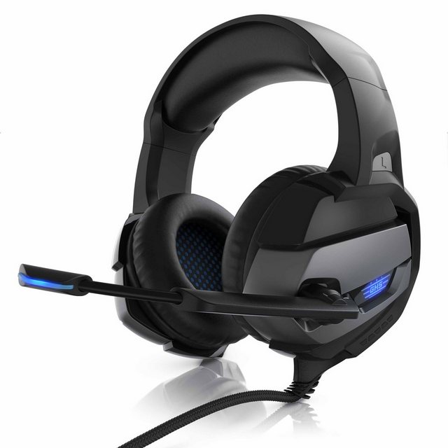 CSL Gaming-Headset (Blaue LED-Beleuchtung, Kopfbügel variabel verstellbar, Bietet kristallklaren Hoch-, Mittel- und Tieftonbereich + dynamische Basswiedergabe, USB, Mikrofon, Kopfhörer für Windows, Mac, PS3, PS4, PS4 Pro)