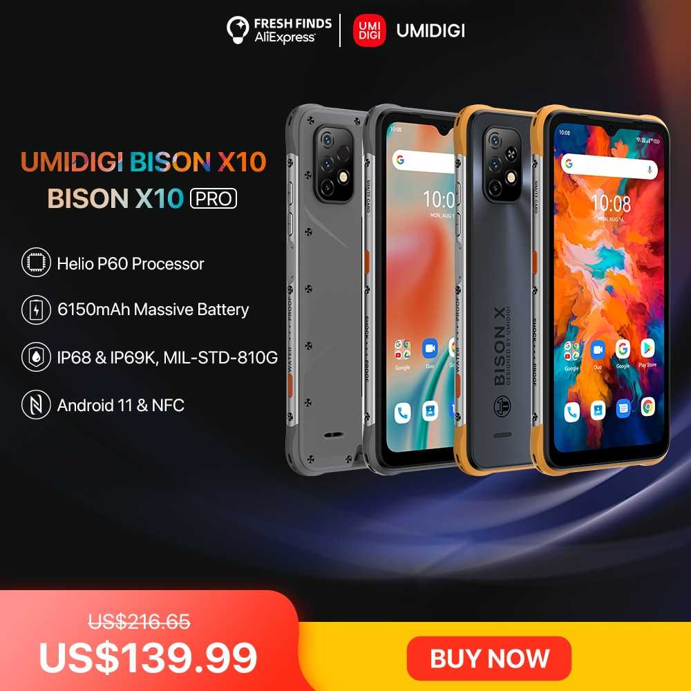 In Lager UMIDIGI BISON X10 / X10 PRO Android Robuste Smartphone IP68 IP69K 64GB/128GB NFC 20MP