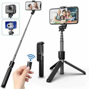 Selfie Stick Stativ, 4 in 1 Erweiterbar Selfie-Stange mit Bluetooth-Fernauslöse 360° Rotation Handyhalter für Action-Kamera GoPro und alle Smartphone