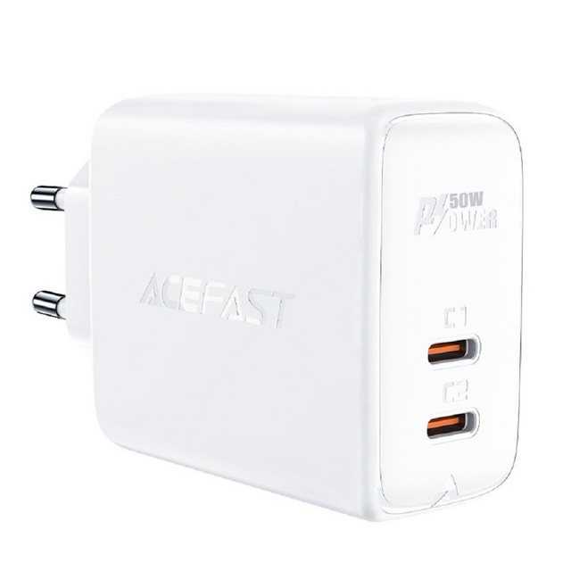 Acefast 50W 2x USB-C Ladegerät Ladegerät GaN USB Typ C 50W, Adapter Smartphone-Ladegerät