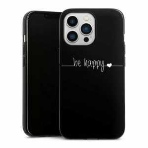 DeinDesign Handyhülle "Be Happy Black" Apple iPhone 13 Pro, Silikon Hülle, Bumper Case, Handy Schutzhülle, Smartphone Cover Statement Sprüche Glück