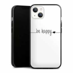 DeinDesign Handyhülle "Be Happy weisser Hintergrund" Apple iPhone 13, Silikon Hülle, Bumper Case, Handy Schutzhülle, Smartphone Cover Statement Sprüche Glück