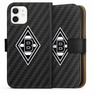 DeinDesign Handyhülle "Borussia Raute Carbon" Apple iPhone 12, Hülle, Handy Flip Case, Wallet Cover, Handytasche Leder Gladbach