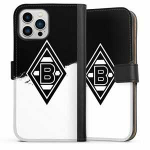DeinDesign Handyhülle "Borussia Scratch Schwarz-Weiss" Apple iPhone 13 Pro Max, Hülle, Handy Flip Case, Wallet Cover, Handytasche Leder Borussia Mönchengladbach Gladbach Bundesliga