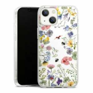 DeinDesign Handyhülle "Bunte Frühlingsblumen und Bienen" Apple iPhone 13 Mini, Silikon Hülle, Bumper Case, Handy Schutzhülle, Smartphone Cover Biene Blumen Muster