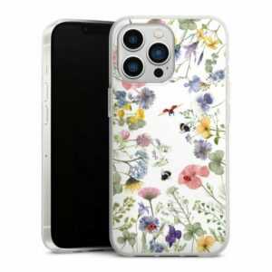 DeinDesign Handyhülle "Bunte Frühlingsblumen und Bienen" Apple iPhone 13 Pro, Silikon Hülle, Bumper Case, Handy Schutzhülle, Smartphone Cover Biene Blumen Muster