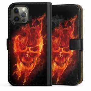 DeinDesign Handyhülle "Burning Skull" Apple iPhone 12 Pro Max, Hülle, Handy Flip Case, Wallet Cover, Handytasche Leder Totenkopf