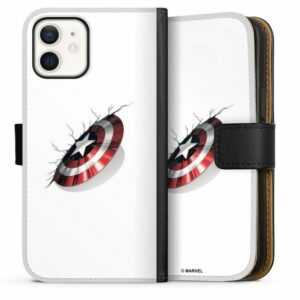 DeinDesign Handyhülle "Captain America Shield Crash" Apple iPhone 12, Hülle, Handy Flip Case, Wallet Cover, Handytasche Leder Marvel
