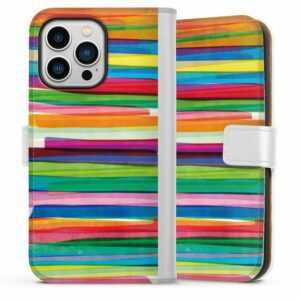 DeinDesign Handyhülle "Colorful Stripes1" Apple iPhone 13 Pro, Hülle, Handy Flip Case, Wallet Cover, Handytasche Leder Streifen Wasserfarbe bunt