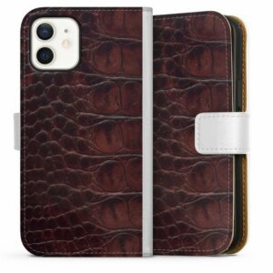 DeinDesign Handyhülle "Croco dark brown" Apple iPhone 12, Hülle, Handy Flip Case, Wallet Cover, Handytasche Leder Krokodil Leder