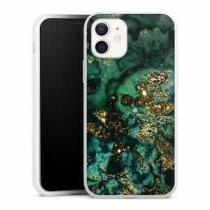 DeinDesign Handyhülle "Cyan Glitter Marble Look" Apple iPhone 12, Silikon Hülle, Bumper Case, Handy Schutzhülle, Smartphone Cover Marmor