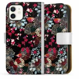 DeinDesign Handyhülle "Dark Kimono" Apple iPhone 12, Hülle, Handy Flip Case, Wallet Cover, Handytasche Leder Blumen Design
