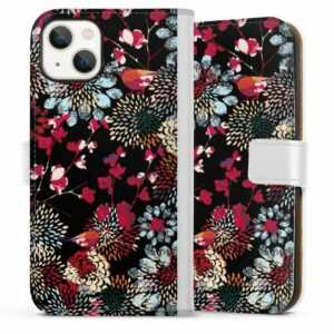 DeinDesign Handyhülle "Dark Kimono" Apple iPhone 13, Hülle, Handy Flip Case, Wallet Cover, Handytasche Leder Blumen Design Abstrakt