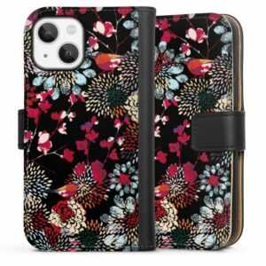DeinDesign Handyhülle "Dark Kimono" Apple iPhone 13 Mini, Hülle, Handy Flip Case, Wallet Cover, Handytasche Leder Blumen Design Abstrakt