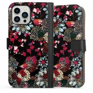 DeinDesign Handyhülle "Dark Kimono" Apple iPhone 13 Pro Max, Hülle, Handy Flip Case, Wallet Cover, Handytasche Leder Blumen Design Abstrakt
