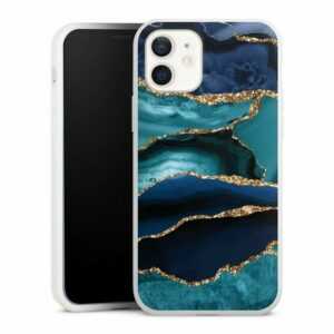 DeinDesign Handyhülle "Dark and Light Blue Marble Gold Glitter Look" Apple iPhone 12, Silikon Hülle, Bumper Case, Handy Schutzhülle, Smartphone Cover Marmor