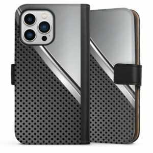 DeinDesign Handyhülle "Duo Metal Surface" Apple iPhone 13 Pro, Hülle, Handy Flip Case, Wallet Cover, Handytasche Leder Carbon Stahl Metall