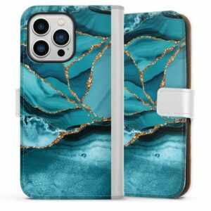 DeinDesign Handyhülle "Eisblaue Marmor Landschaft" Apple iPhone 13 Pro, Hülle, Handy Flip Case, Wallet Cover, Handytasche Leder Edelstein Glitzer Look Marmor
