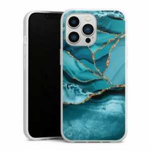 DeinDesign Handyhülle "Eisblaue Marmor Landschaft" Apple iPhone 13 Pro, Silikon Hülle, Bumper Case, Handy Schutzhülle, Smartphone Cover Edelstein Glitzer Look Marmor