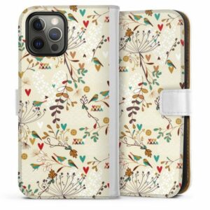 DeinDesign Handyhülle "Floral Wilderness" Apple iPhone 12 Pro Max, Hülle, Handy Flip Case, Wallet Cover, Handytasche Leder Retro Vogel