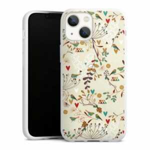 DeinDesign Handyhülle "Floral Wilderness" Apple iPhone 13 Mini, Silikon Hülle, Bumper Case, Handy Schutzhülle, Smartphone Cover Retro Vogel Blumen