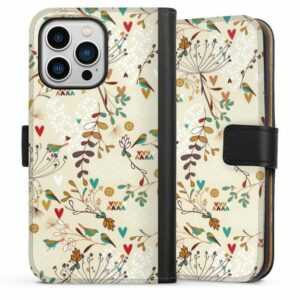 DeinDesign Handyhülle "Floral Wilderness" Apple iPhone 13 Pro, Hülle, Handy Flip Case, Wallet Cover, Handytasche Leder Retro Vogel Blumen